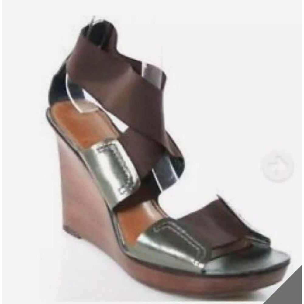 Theory Piranha Dark Luggage Leather Yeva Heels Wedge Sandals 38 NIB 298 Brown